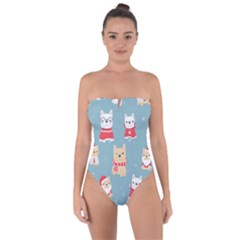 Cute French Bulldog Puppy Dog Christmas Costume Seamless Pattern Tie Back One Piece Swimsuit by Vaneshart