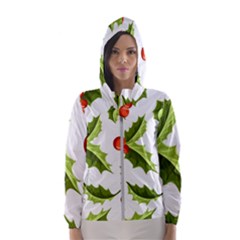 Christmas Holly Berry Seamless Pattern Women s Hooded Windbreaker