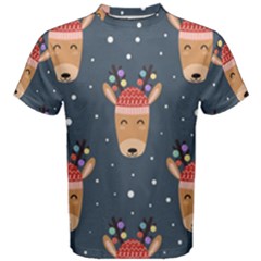 Cute Deer Heads Seamless Pattern Christmas Men s Cotton Tee