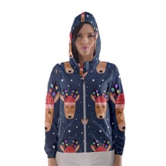 Cute Deer Heads Seamless Pattern Christmas Women s Hooded Windbreaker