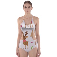 Christmas Seamless Pattern With Reindeer Cut-out One Piece Swimsuit by Vaneshart