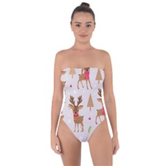 Christmas Seamless Pattern With Reindeer Tie Back One Piece Swimsuit by Vaneshart
