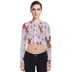 Christmas Seamless Pattern With Reindeer Long Sleeve Zip Up Bomber Jacket by Vaneshart