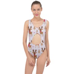 Christmas Seamless Pattern With Reindeer Center Cut Out Swimsuit by Vaneshart