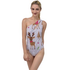 Christmas Seamless Pattern With Reindeer To One Side Swimsuit by Vaneshart