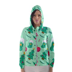 Funny Christmas Pattern Background Women s Hooded Windbreaker