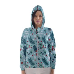 Seamless Pattern With Berries Leaves Women s Hooded Windbreaker