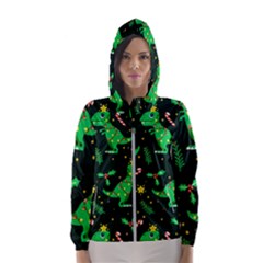 Christmas Funny Pattern Dinosaurs Women s Hooded Windbreaker