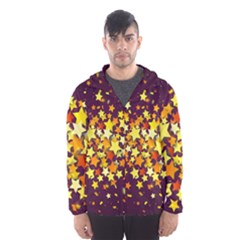 Colorful Confetti Stars Paper Particles Scattering Randomly Dark Background With Explosion Golden St Men s Hooded Windbreaker