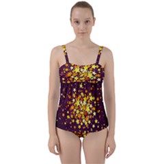 Colorful Confetti Stars Paper Particles Scattering Randomly Dark Background With Explosion Golden St Twist Front Tankini Set by Vaneshart