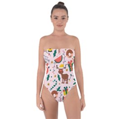 Colorful Funny Christmas Pattern Merry Xmas Tie Back One Piece Swimsuit