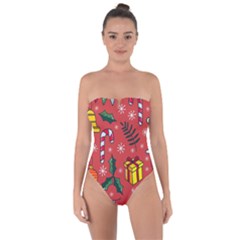 Colorful Funny Christmas Pattern Tie Back One Piece Swimsuit