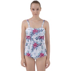 Watercolor Christmas Floral Seamless Pattern Twist Front Tankini Set by Vaneshart