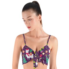 Colorful Funny Christmas Pattern Woven Tie Front Bralet