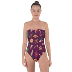 Christmas Pattern Collection Flat Design Tie Back One Piece Swimsuit by Vaneshart