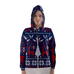 Knitted Christmas Pattern Women s Hooded Windbreaker