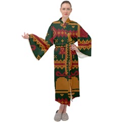 Knitted Christmas Pattern Maxi Velour Kimono by Vaneshart