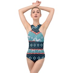 Beautiful Knitted Christmas Pattern Cross Front Low Back Swimsuit by Vaneshart
