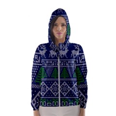 Beautiful Knitted Christmas Pattern Women s Hooded Windbreaker