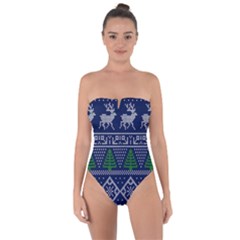 Beautiful Knitted Christmas Pattern Tie Back One Piece Swimsuit