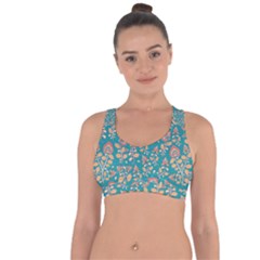 Teal Floral Paisley Cross String Back Sports Bra by mccallacoulture