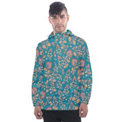 Teal Floral Paisley Men s Front Pocket Pullover Windbreaker by mccallacoulture