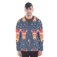 Cute Deer Heads Seamless Pattern Christmas Men s Hooded Windbreaker