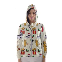 Christmas Funny Pattern Cat Women s Hooded Windbreaker