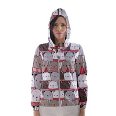 Cute Adorable Bear Merry Christmas Happy New Year Cartoon Doodle Seamless Pattern Women s Hooded Windbreaker