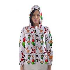 Seamless Pattern Christmas Women s Hooded Windbreaker