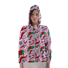 Colorful Funny Christmas Pattern Santa Claus Women s Hooded Windbreaker