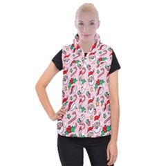 Colorful Funny Christmas Pattern Santa Claus Women s Button Up Vest by Vaneshart