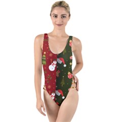 Hand Drawn Christmas Pattern Collection High Leg Strappy Swimsuit by Vaneshart