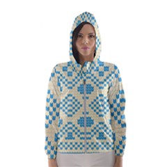 Beautiful Knitted Christmas Pattern Blue White Women s Hooded Windbreaker