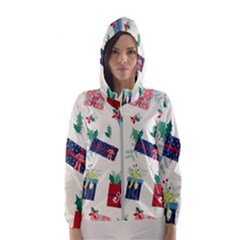 Christmas Gifts Pattern With Flowers Leaves Women s Hooded Windbreaker