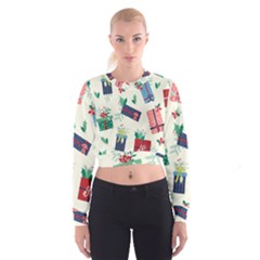 Christmas Gifts Pattern With Flowers Leaves Cropped Sweatshirt