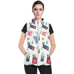 Christmas Gifts Pattern With Flowers Leaves Women s Puffer Vest by Vaneshart