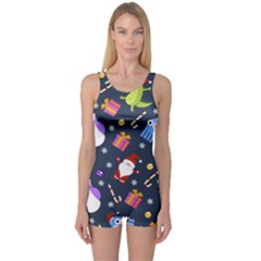 Colorful Funny Christmas Pattern One Piece Boyleg Swimsuit