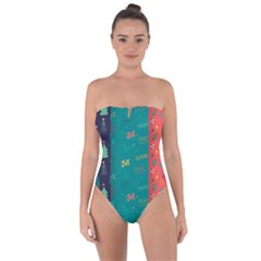 Hand Drawn Christmas Pattern Collection Tie Back One Piece Swimsuit