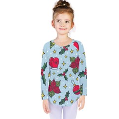 Colorful Funny Christmas Pattern Kids  Long Sleeve Tee