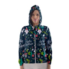 Funny Christmas Pattern Background Women s Hooded Windbreaker