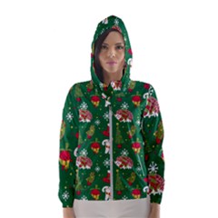 Colorful Funny Christmas Pattern Green Women s Hooded Windbreaker