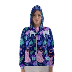 Colorful Funny Christmas Pattern Pig Animal Women s Hooded Windbreaker