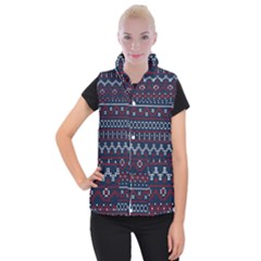 Christmas Concept With Knitted Pattern Women s Button Up Vest by Vaneshart