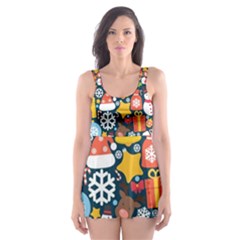 Colorful Pattern With Decorative Christmas Elements Skater Dress Swimsuit by Vaneshart