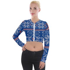 Beautiful Knitted Christmas Pattern Long Sleeve Cropped Velvet Jacket by Vaneshart