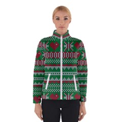 Knitted Christmas Pattern Green Red Winter Jacket