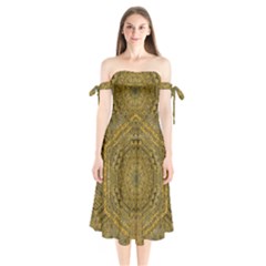 Golden Star And Starfall In The Sacred Starshine Shoulder Tie Bardot Midi Dress by pepitasart