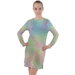 Pastel Mermaid Sparkles Long Sleeve Hoodie Dress by retrotoomoderndesigns