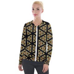 Pattern Stained Glass Triangles Velour Zip Up Jacket by HermanTelo